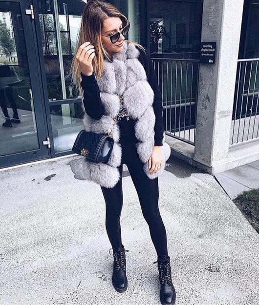 Pomkin Fox Fur Vest Gilet - Light Grey