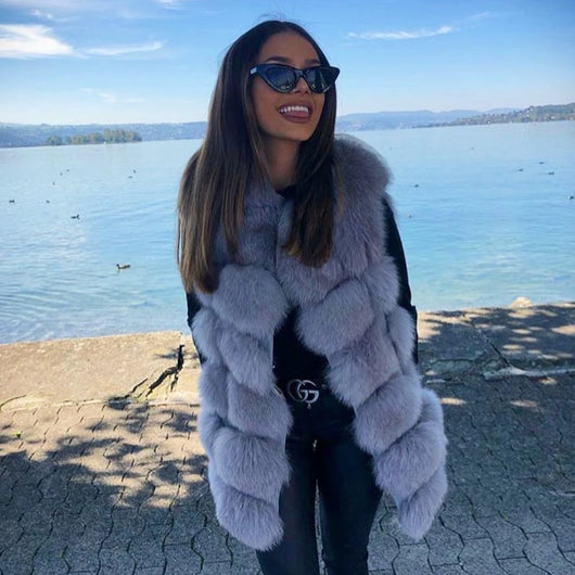 pomkin Fox Fur Vest Gilet - Light Grey