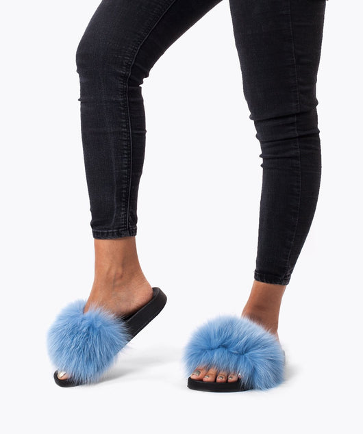 Pomkin Fur Slides Slippers - Baby Blue