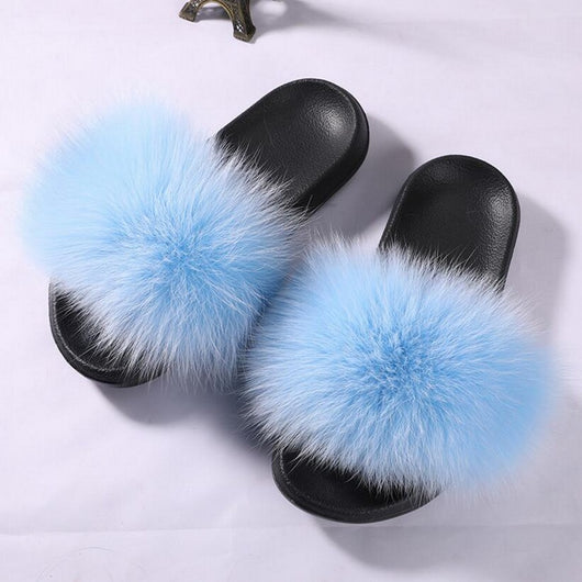 pomkin Fur Slides Slippers - Baby Blue