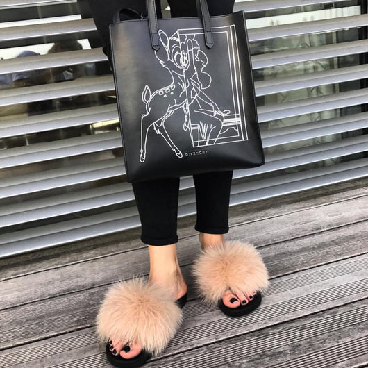 Pomkin Fur Slides Slippers - Champagne