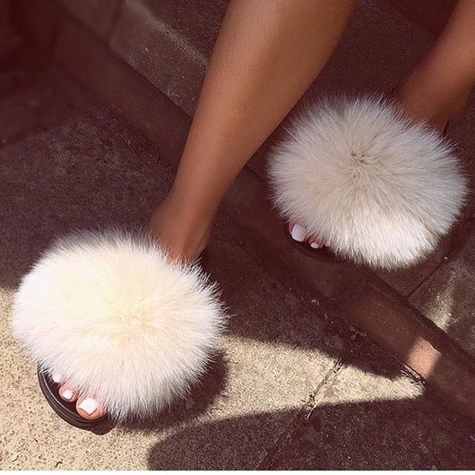 Pomkin Fur Slides Slippers - Cream