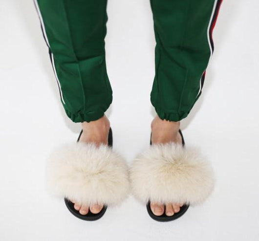 pomkin Fur Slides Slippers - Cream