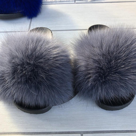 Pomkin Fur Slides Slippers - Dark Grey