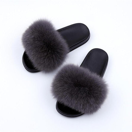 pomkin Fur Slides Slippers - Dark Grey