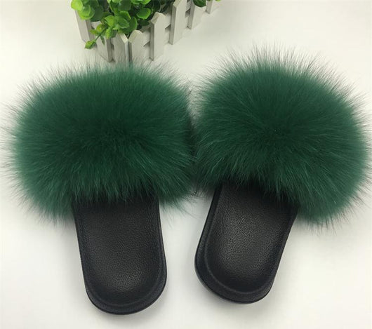 Pomkin Fur Slides Slippers - Emerald Green