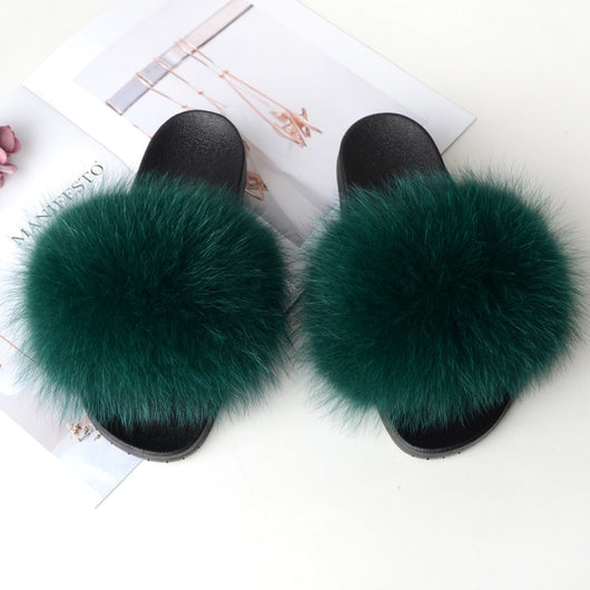 pomkin Fur Slides Slippers - Emerald Green