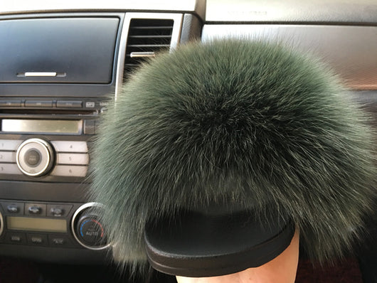 Pomkin Fur Slides Slippers - Forest Green