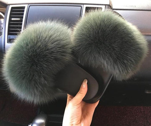 pomkin Fur Slides Slippers - Forest Green