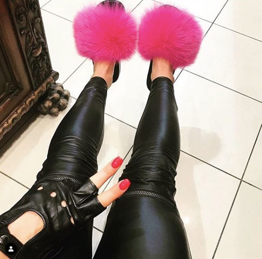 Pomkin Fur Slides Slippers - Hot Pink