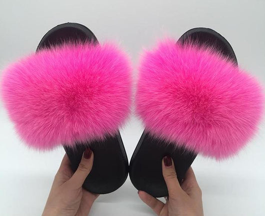Pomkin Fur Slides Slippers - Hot Pink