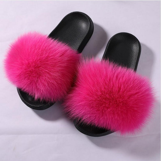 pomkin Fur Slides Slippers - Hot Pink