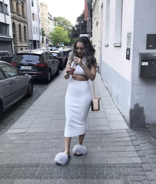 Pomkin Fur Slides Slippers - Ice Grey