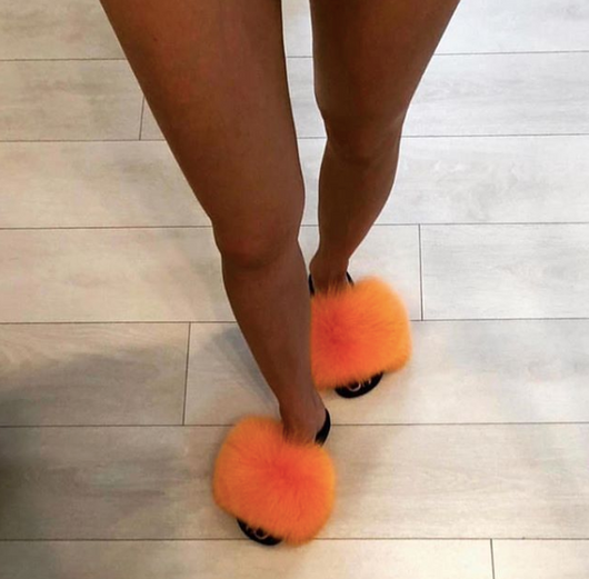 Pomkin Fur Slides Slippers - Orange