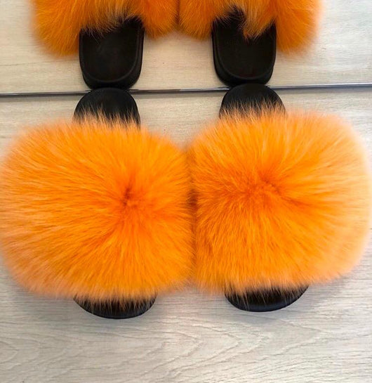 pomkin Fur Slides Slippers - Orange