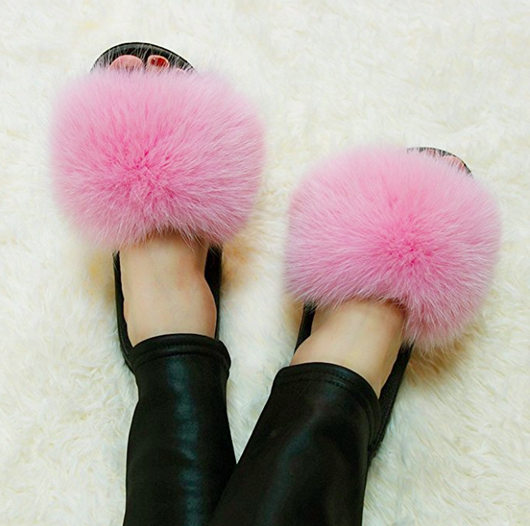 Pomkin Fur Slides Slippers - Pink
