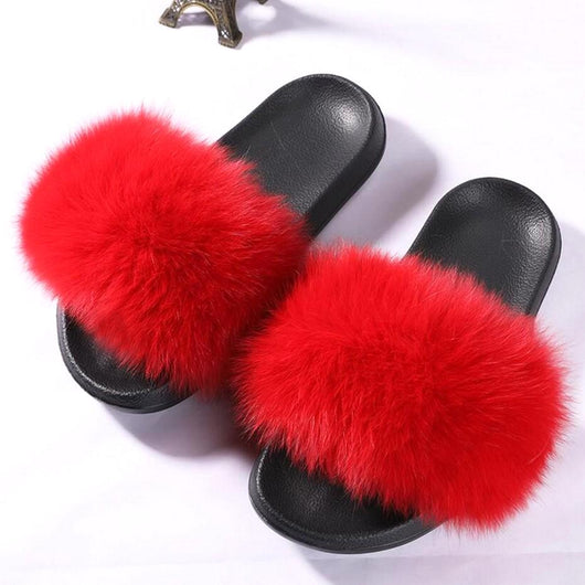 pomkin Fur Slides Slippers - Red
