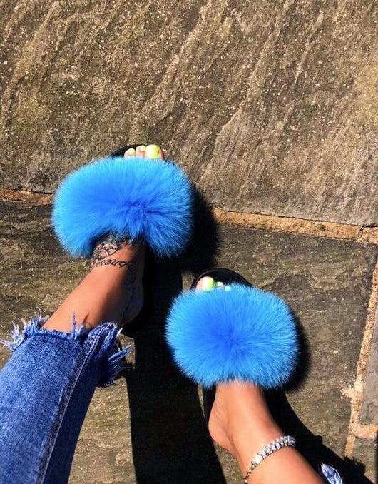 Pomkin Fur Slides Slippers - Royal Blue
