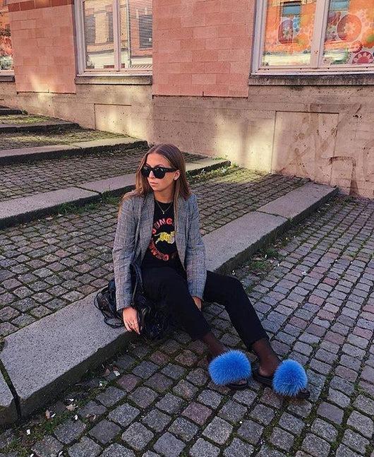 Pomkin Fur Slides Slippers - Royal Blue