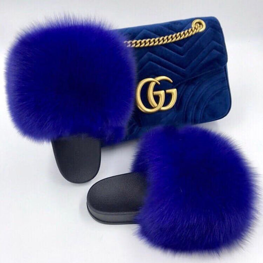 pomkin Fur Slides Slippers - Royal Blue