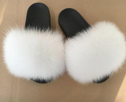 Pomkin Fur Slides Slippers - Snow White/Black Sole