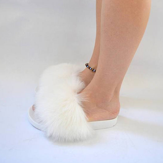 Pomkin Fur Slides Slippers - White