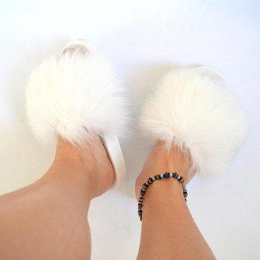 Pomkin Fur Slides Slippers - White