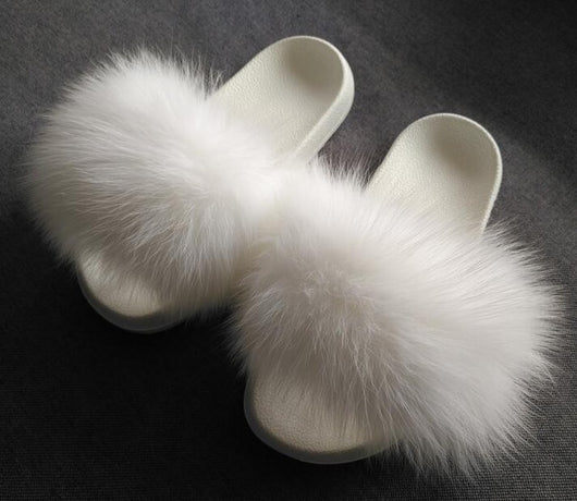 pomkin Fur Slides Slippers - White