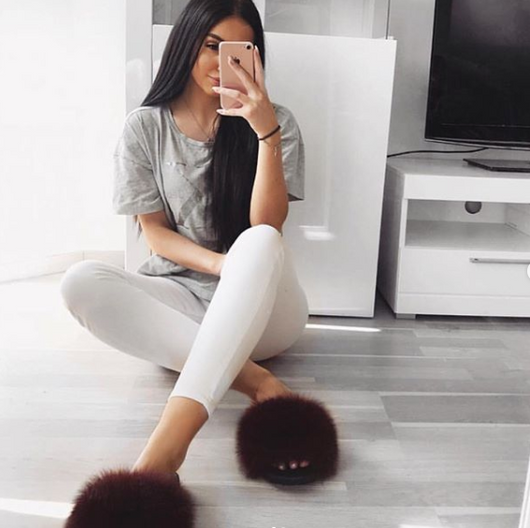 Pomkin Fur Slides Slippers - Wine Burgundy