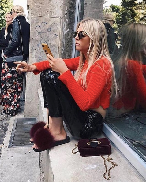 Pomkin Fur Slides Slippers - Wine Burgundy