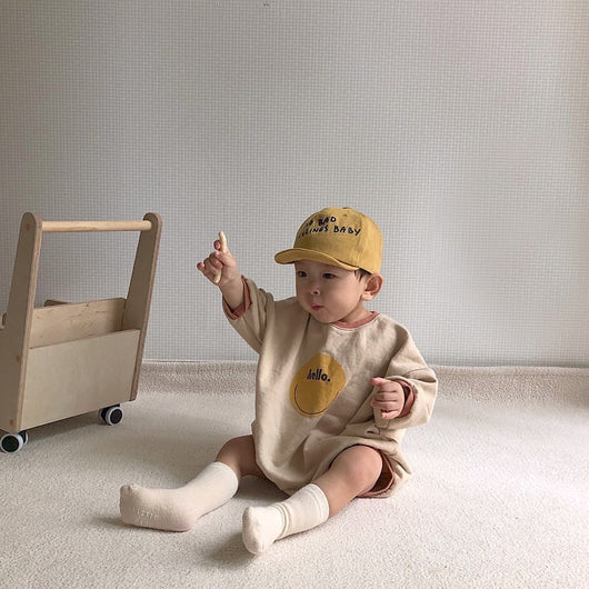 Pomkin Hello Long Sleeve Baby Onesie Romper