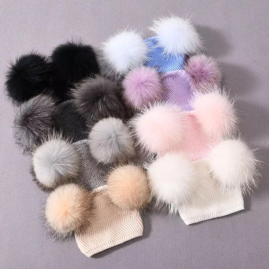 Pomkin Herringbone Mini Double Pom Hat