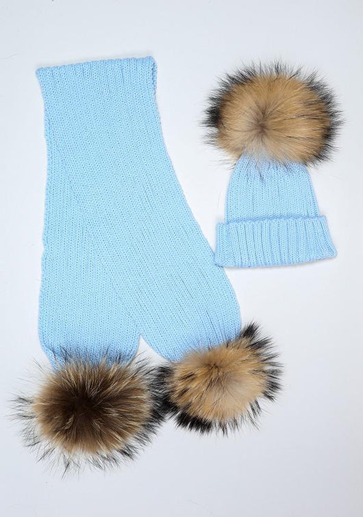 Pomkin Icy Blue Pomkin Hat & Scarf Set
