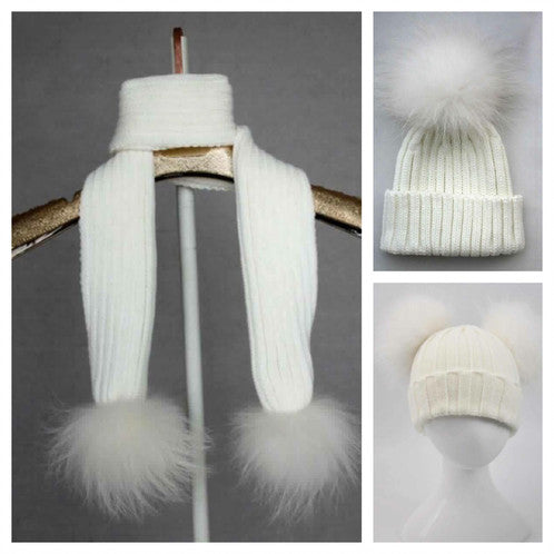 pomkin Kids All White Pomkin Hat & Scarf Set