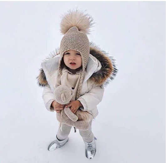 pomkin Kids Beige Pomkin Crochet Hat + Scarf Set
