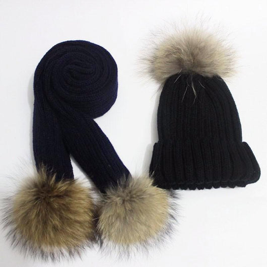 Pomkin Kids Black Pomkin Hat + Scarf Set