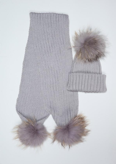 pomkin Kids Light Grey Pomkin Hat + Scarf Set