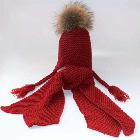 pomkin Kids Red Pomkin Crochet Hat + Scarf Set