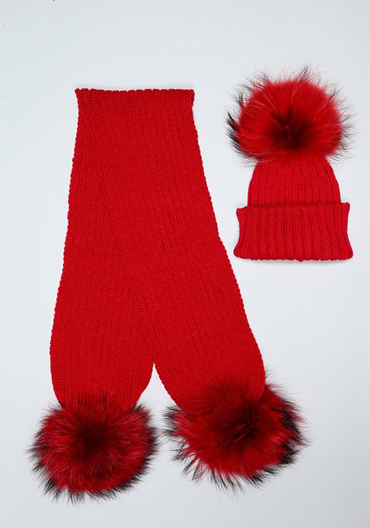 Pomkin Kids Red Pomkin Hat + Scarf Set