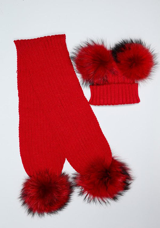 Pomkin Kids Red Pomkin Hat + Scarf Set