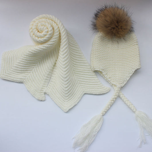 Pomkin Kids White Pomkin Crochet Hat + Scarf Set