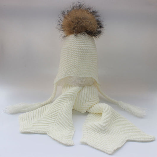 pomkin Kids White Pomkin Crochet Hat + Scarf Set