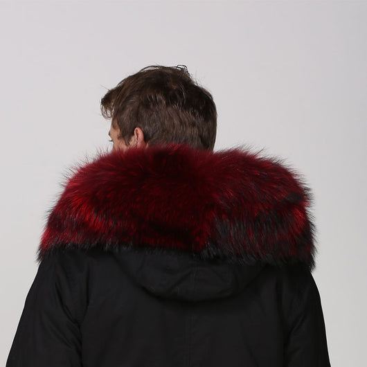 Pomkin Men's Black Burgundy Fur Convertible Parka