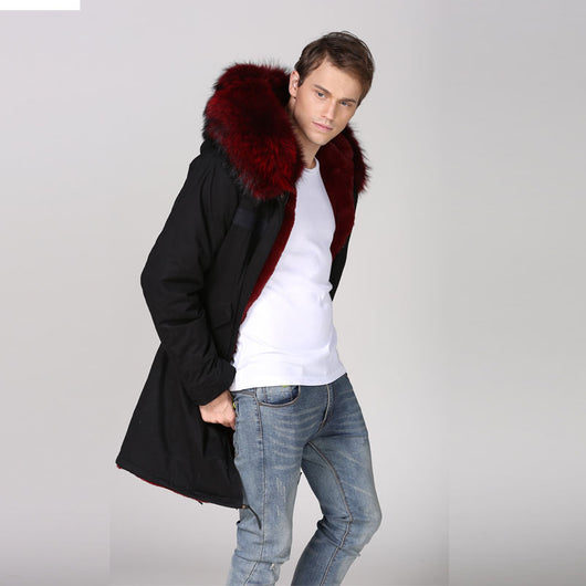 Pomkin Men's Black Burgundy Fur Convertible Parka
