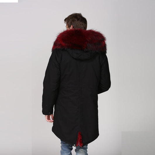 Pomkin Men's Black Burgundy Fur Convertible Parka