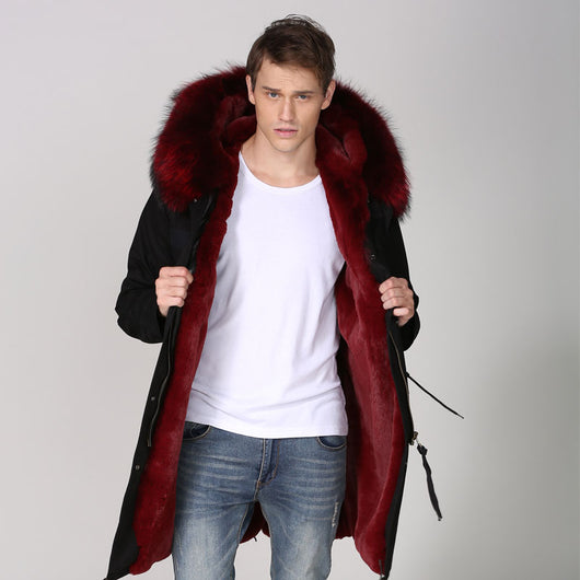 pomkin Men's Black Burgundy Fur Convertible Parka