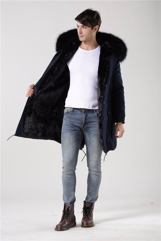 Pomkin Men's Fur Lined Dark Blue Convertible Parka