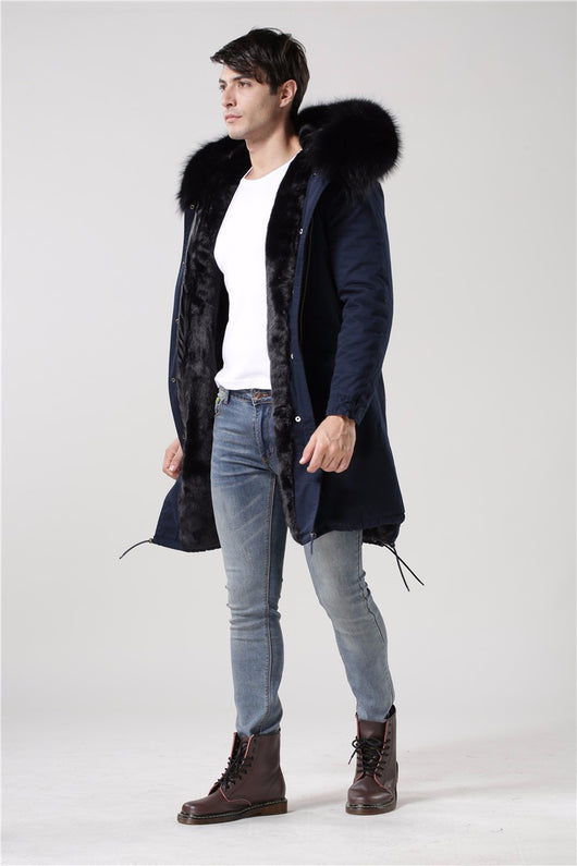 Pomkin Men's Fur Lined Dark Blue Convertible Parka