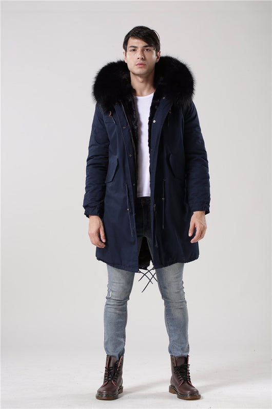 Pomkin Men's Fur Lined Dark Blue Convertible Parka