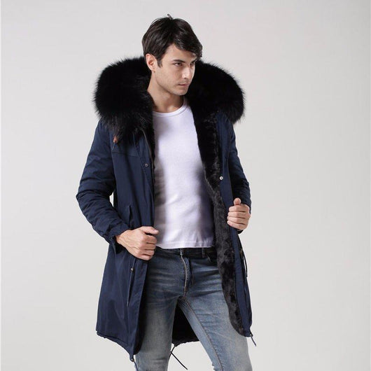 pomkin Men's Fur Lined Dark Blue Convertible Parka